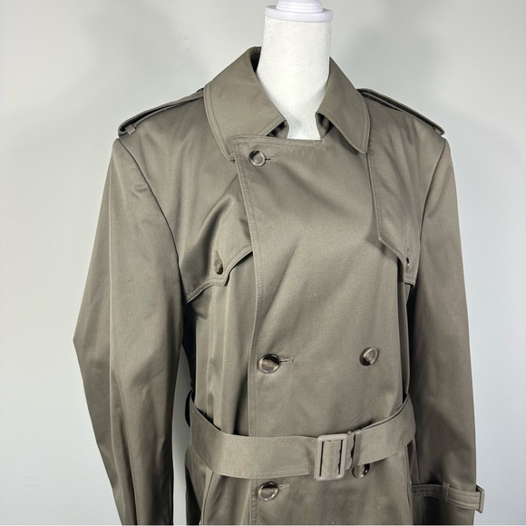Vintage London Towne Taupe Trench Coat Men’s Size 40 Long Belted Classic - Picture 7 of 10